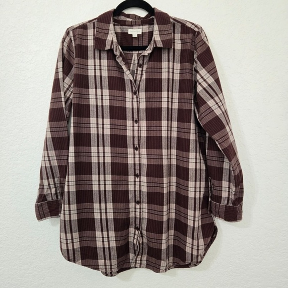 Garnet Hill 12 Womens Plaid Tunic Button Down‎ Long Sleeve Organic Cotton